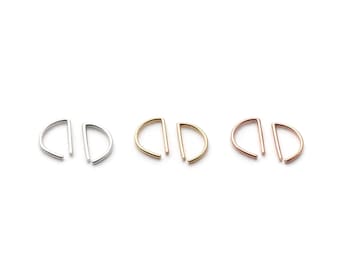 Tiny D Shaped Sleeper Hoops, Minimal Half Hoop Huggies, Comfortable Everyday Earrings