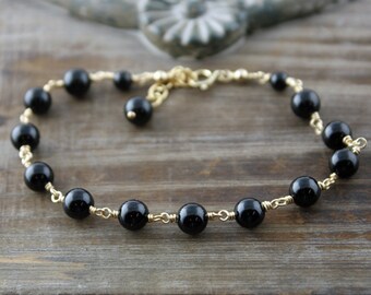 Onyx and 14k Gold Filled Bracelet