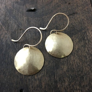 Hammered Brass Disk Earrings: Handmade 14k Gold Filled Wires