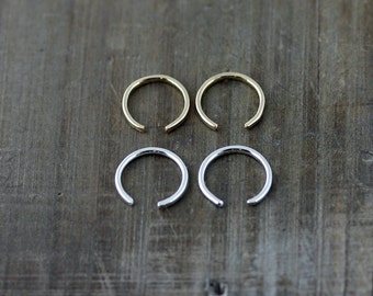 Tiny Minimalist Cuff Earrings, Gold or Silver Open Hoop, Ear Cuff, Nose Cuff, Tension Earring