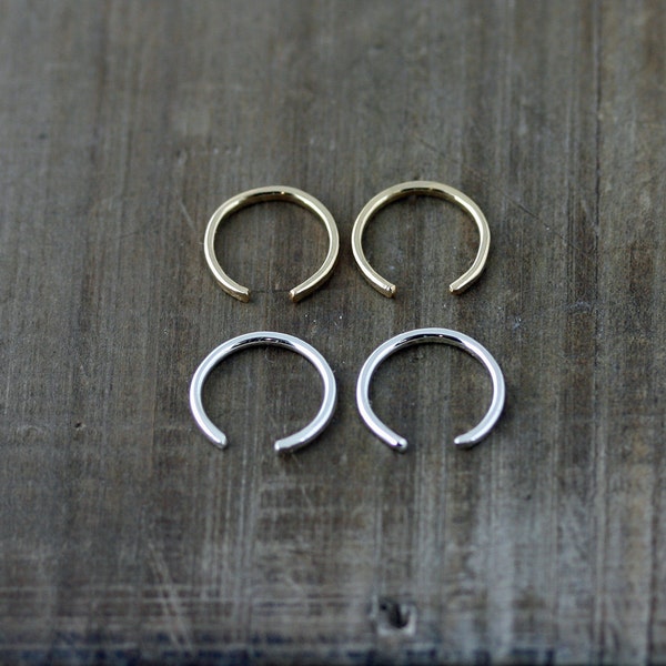 Tiny Minimalist Cuff Earrings, Gold or Silver Open Hoop, Ear Cuff, Nose Cuff, Tension Earring