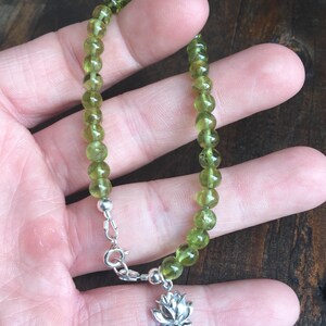 Peridot Bracelet, Lotus Bracelet, August Birthstone, Healing Gem Stone, Happiness Stone, Green Bracelet, Yoga Jewelry image 3