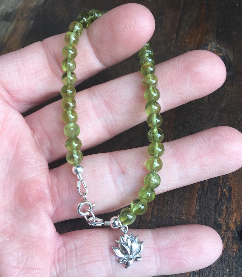 Peridot Bracelet, Lotus Bracelet, August Birthstone, Healing Gem Stone, Happiness Stone, Green Bracelet, Yoga Jewelry image 3