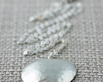 Circle Necklace, Sterling Silver Hammered and Domed Disk on a Sterling Silver Chain, Geometric Necklace, Round Pendant