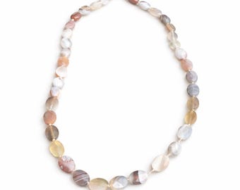 Botswana Agate Hand Knotted On Grey Silk Necklace