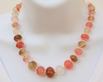 Cherry Quartz Graduated Necklace with Sterling Silver Accent Beads