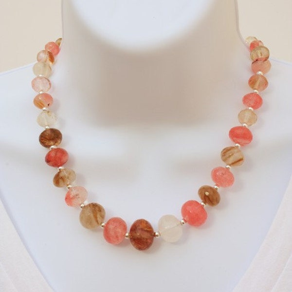 Cherry Quartz Graduated Necklace with Sterling Silver Accent Beads