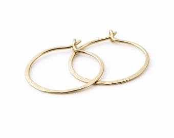 Small Hand Forged Hammered Hoop Earrings: 14k Gold Fill, Sterling Silver