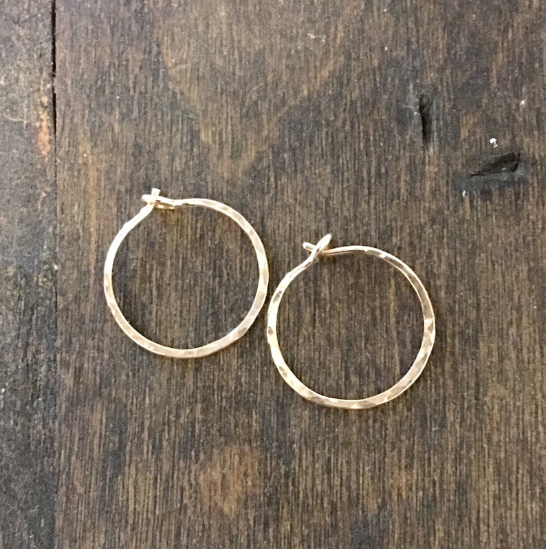 Small Hammered Hoop Earrings, Bronze Hand Forged Hoop Earrings, 14k Gold Fill, Red Brass, Sterling Silver, Rose Gold Fill, Copper image 4