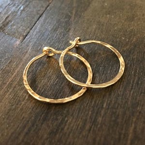 Small Hammered Hoop Earrings, Bronze Hand Forged Hoop Earrings, 14k Gold Fill, Red Brass, Sterling Silver, Rose Gold Fill, Copper image 5