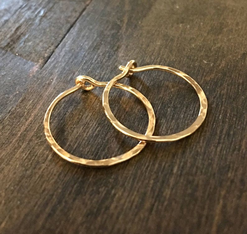 Small Hammered Hoop Earrings, Bronze Hand Forged Hoop Earrings, 14k Gold Fill, Red Brass, Sterling Silver, Rose Gold Fill, Copper image 5