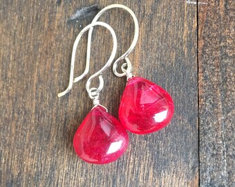 Red Hot Earrings, Cherry Quartz on Sterling Silver