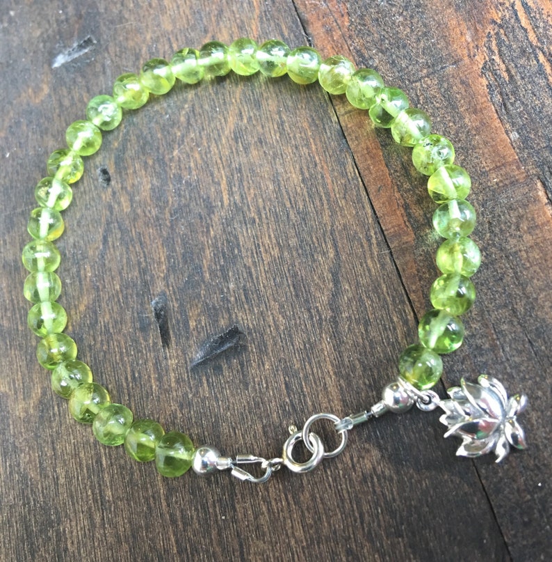 Peridot Bracelet, Lotus Bracelet, August Birthstone, Healing Gem Stone, Happiness Stone, Green Bracelet, Yoga Jewelry image 1