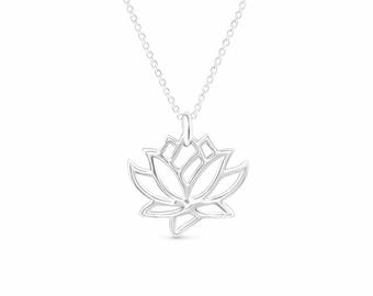 Sterling Silver Lotus Necklace: Yoga Pendant, Namaste Jewelry