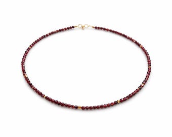 Tiny Garnet Necklace: Vermeil Accents, January Birthstone