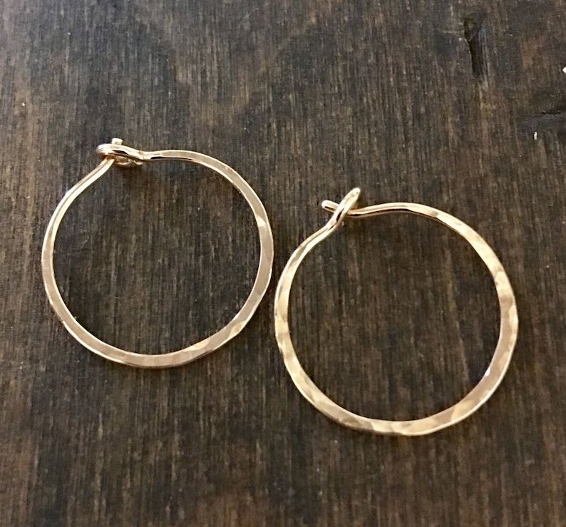 Small Hammered Hoop Earrings, Bronze Hand Forged Hoop Earrings, 14k Gold Fill, Red Brass, Sterling Silver, Rose Gold Fill, Copper image 7