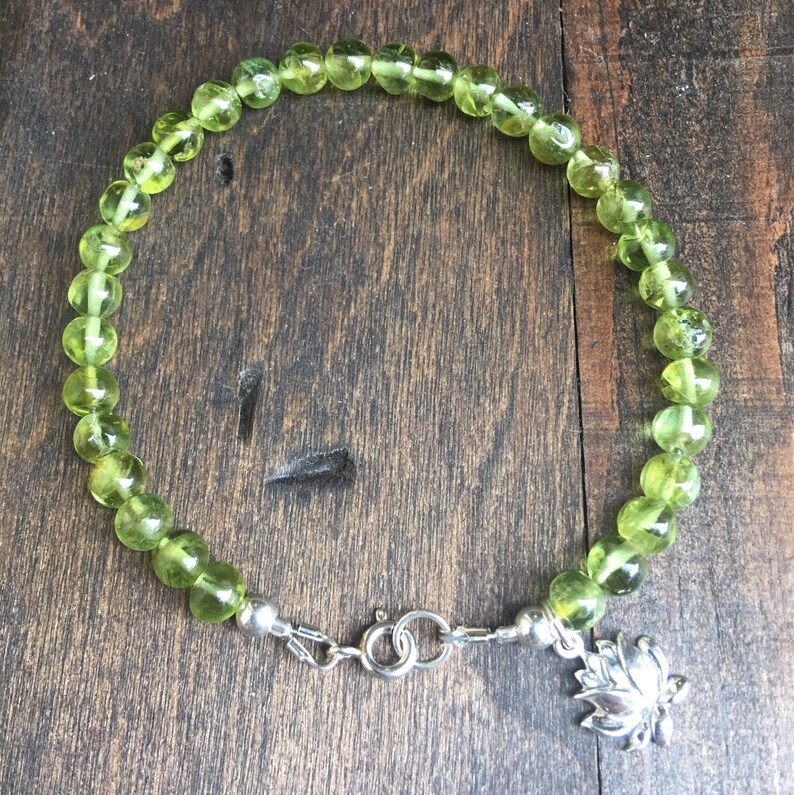 Peridot Bracelet, Lotus Bracelet, August Birthstone, Healing Gem Stone, Happiness Stone, Green Bracelet, Yoga Jewelry image 4