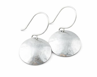 Hammered Sterling Silver Circle Earrings: Domed Geometric Disks