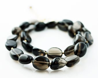 Smoky Quartz Nugget Necklace: 14k Gold Filled Accents, Healing Jewelry