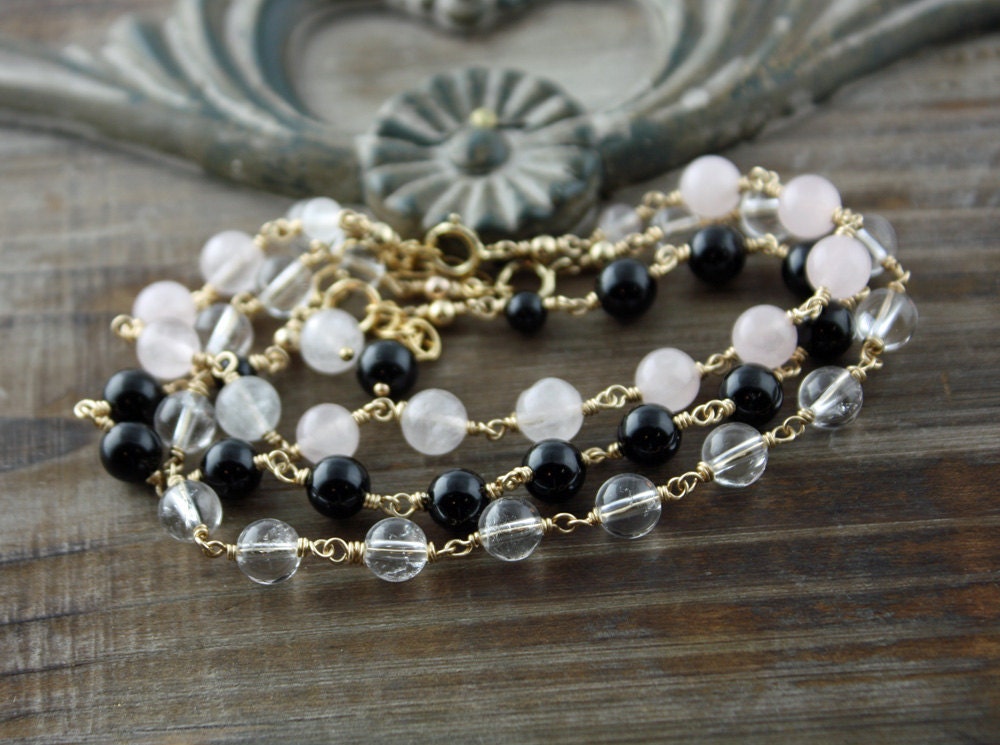 You Choose your Crystal,Crystal Quartz, Onyx, or Rose Quartz on 14k Gold Filled Bracelet