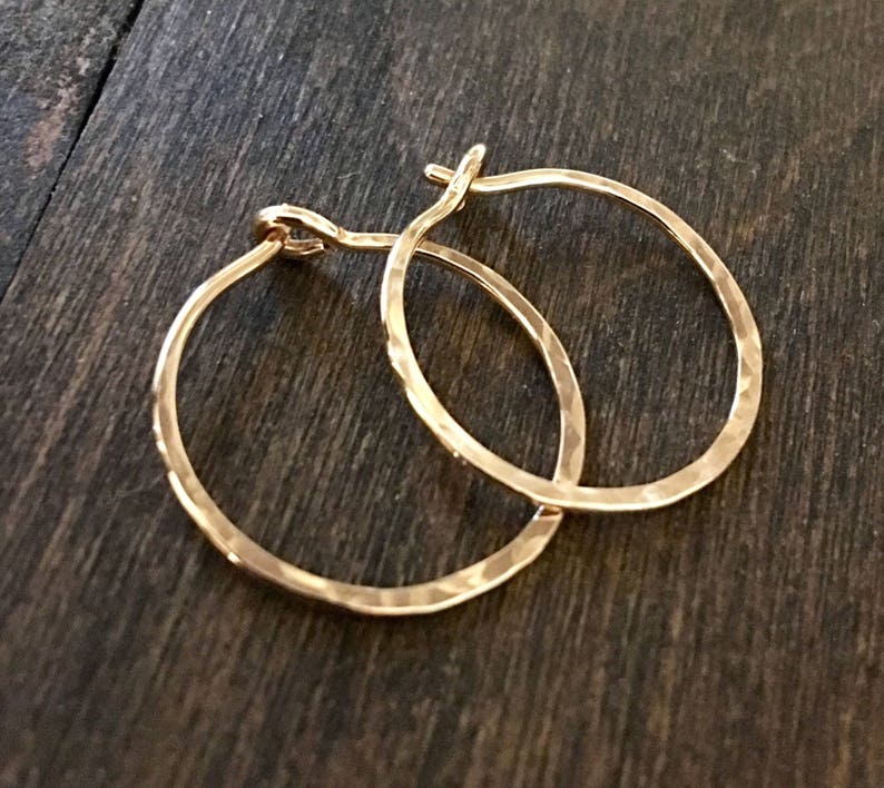 Small Hammered Hoop Earrings, Bronze Hand Forged Hoop Earrings, 14k Gold Fill, Red Brass, Sterling Silver, Rose Gold Fill, Copper image 1