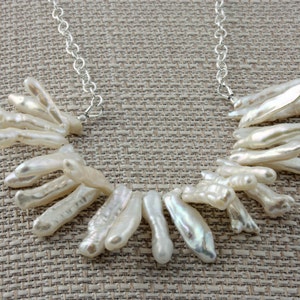 Long Biwa Pearl Necklace on Sterling Silver
