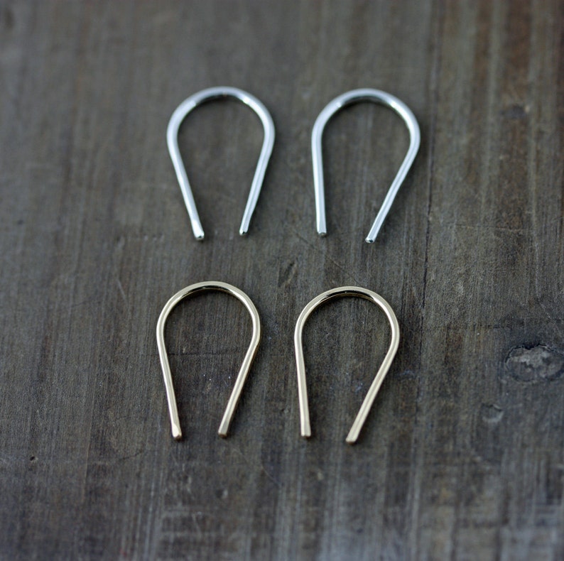 Tiny Minimalist Horseshoe Earrings, Gold or Silver Bar, Gold Arc, Silver Arc, Line Earrings, Wishbone Earrings, Gold Line Earrings image 3