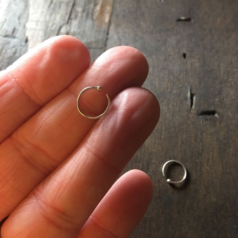 Tiny Minimalist Earring With A Ball At One End, Silver or Copper Open Hoop, Ear Cuff, Nose Cuff, Tension Earrring, Nose Ring image 2