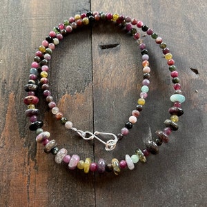 Tourmaline Necklace, Beaded Tourmaline Necklace with Sterling Silver Clasp