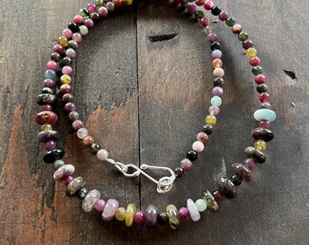 Tourmaline Necklace, Beaded Tourmaline Necklace with Sterling Silver Clasp