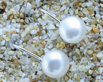 White Freshwater Pearl Earrings, on Sterling Silver Lever Backs, Cultured Pearls