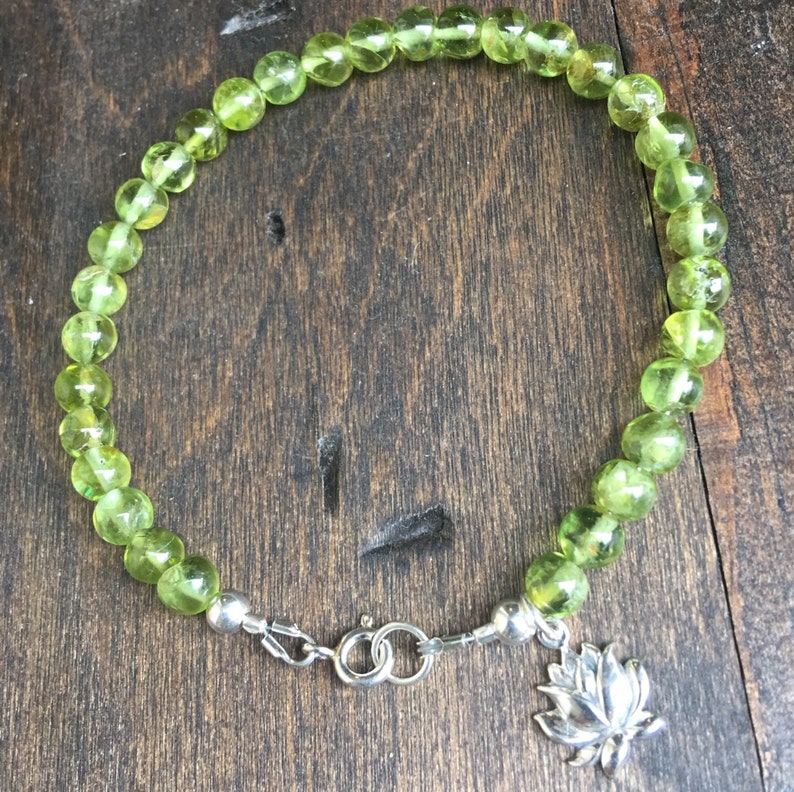 Peridot Bracelet, Lotus Bracelet, August Birthstone, Healing Gem Stone, Happiness Stone, Green Bracelet, Yoga Jewelry image 2