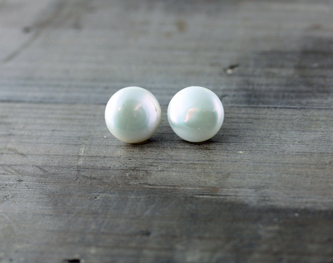 White Cultured Freshwater Coin Pearl Post Earrings on - Etsy