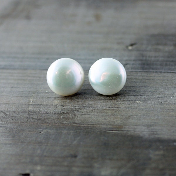 White Cultured Freshwater Coin Pearl Post Earrings, on Sterling Silver