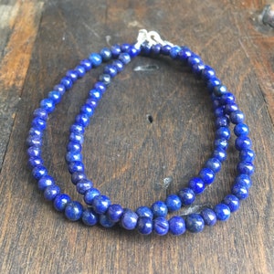 Lapis Lazuli Necklace: Sterling Silver Clasp, 4mm Blue Bead Strand