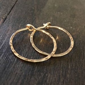 Small Hammered Hoop Earrings, Bronze Hand Forged Hoop Earrings, 14k Gold Fill, Red Brass, Sterling Silver, Rose Gold Fill, Copper image 3