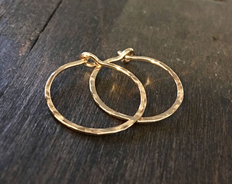 Small Hammered Hoop Earrings, Bronze Hand Forged Hoop Earrings, 14k Gold Fill, Red Brass, Sterling Silver, Rose Gold Fill, Copper image 3