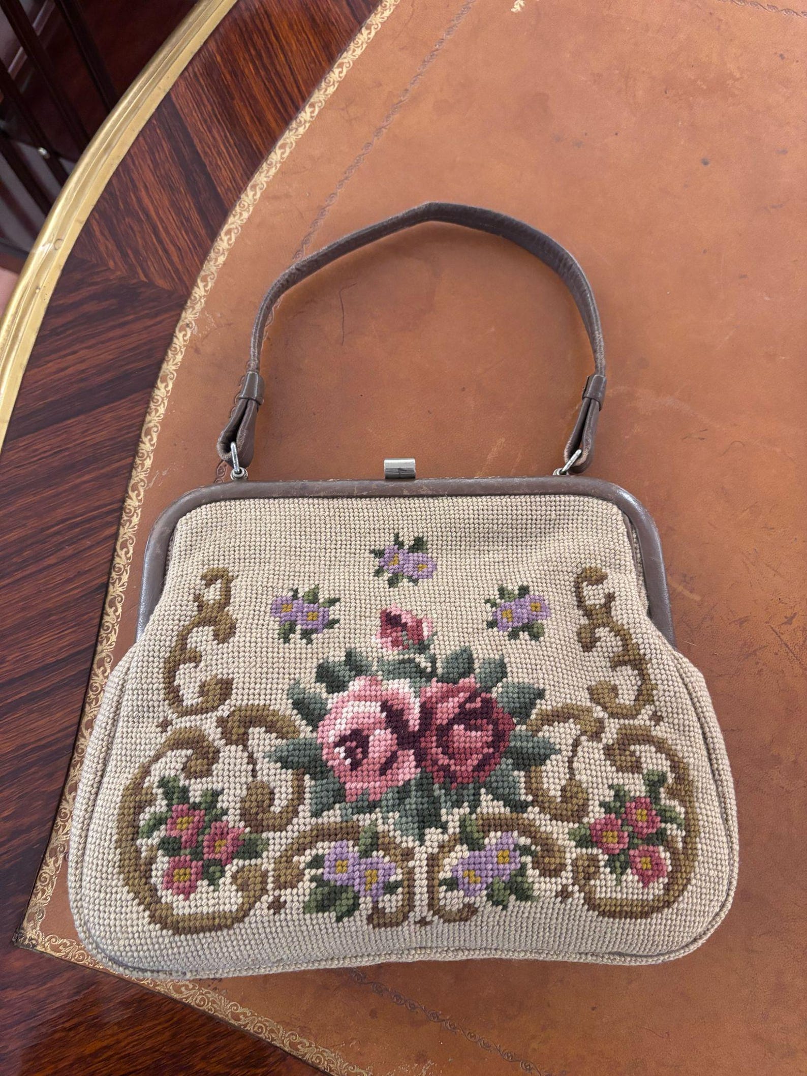 Antque Floral Needlepoint Mini Purse main image 1