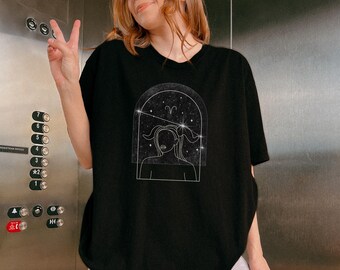 Minimalist Aries Zodiac T-shirt, Astrology Gift for Women