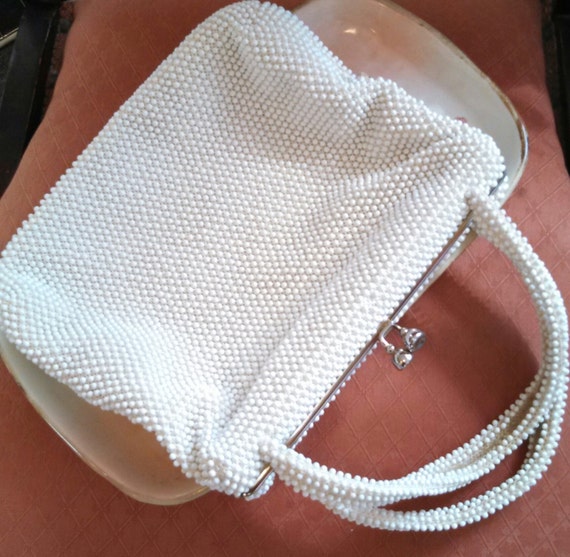 Vintage White Corde Beaded Handbag, by Reusablefi