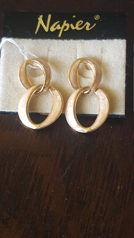Napier Marbled Rose Pink  and Gold tone Earrings