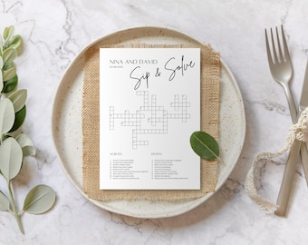 Custom Wedding Crossword Puzzle Wedding Table Games Sip and Solve Custom Crossword Wedding Crossword Template Wedding Must Haves