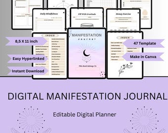 Manifestation Journal, Digital Manifestation Journal, Law of Attraction Journal, Gratitude, Shadow Work, Vision Board, Mindfulness journal