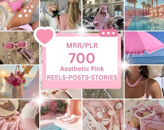 700 Reels, historias y publicaciones sin rostro con estética rosa con derechos de reventa maestra y marca privada, MRR PLR Pink IG Videos de marketing digital