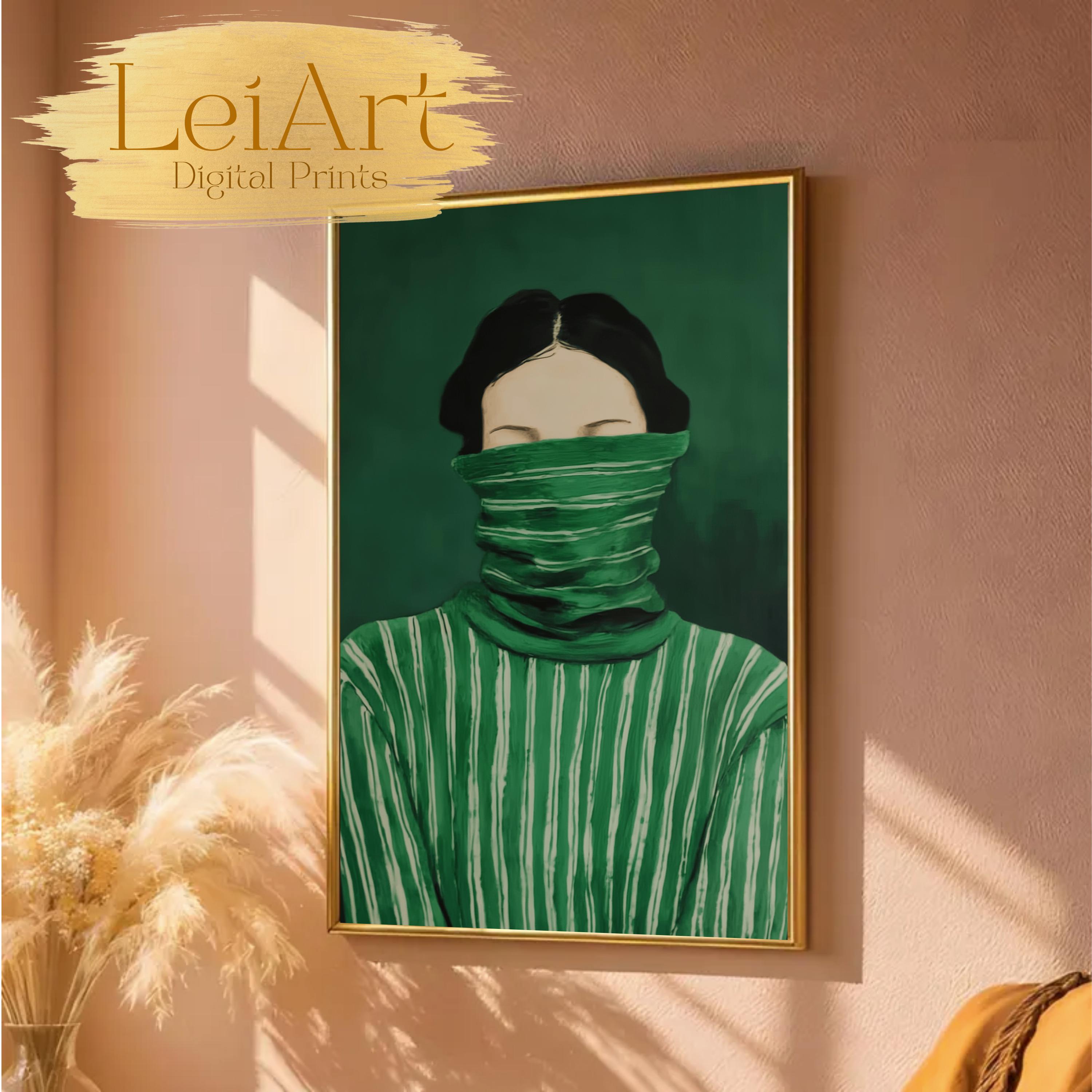Emerald Green Woman Portrait Art Print, Moody Minimalist Decor (digital ...