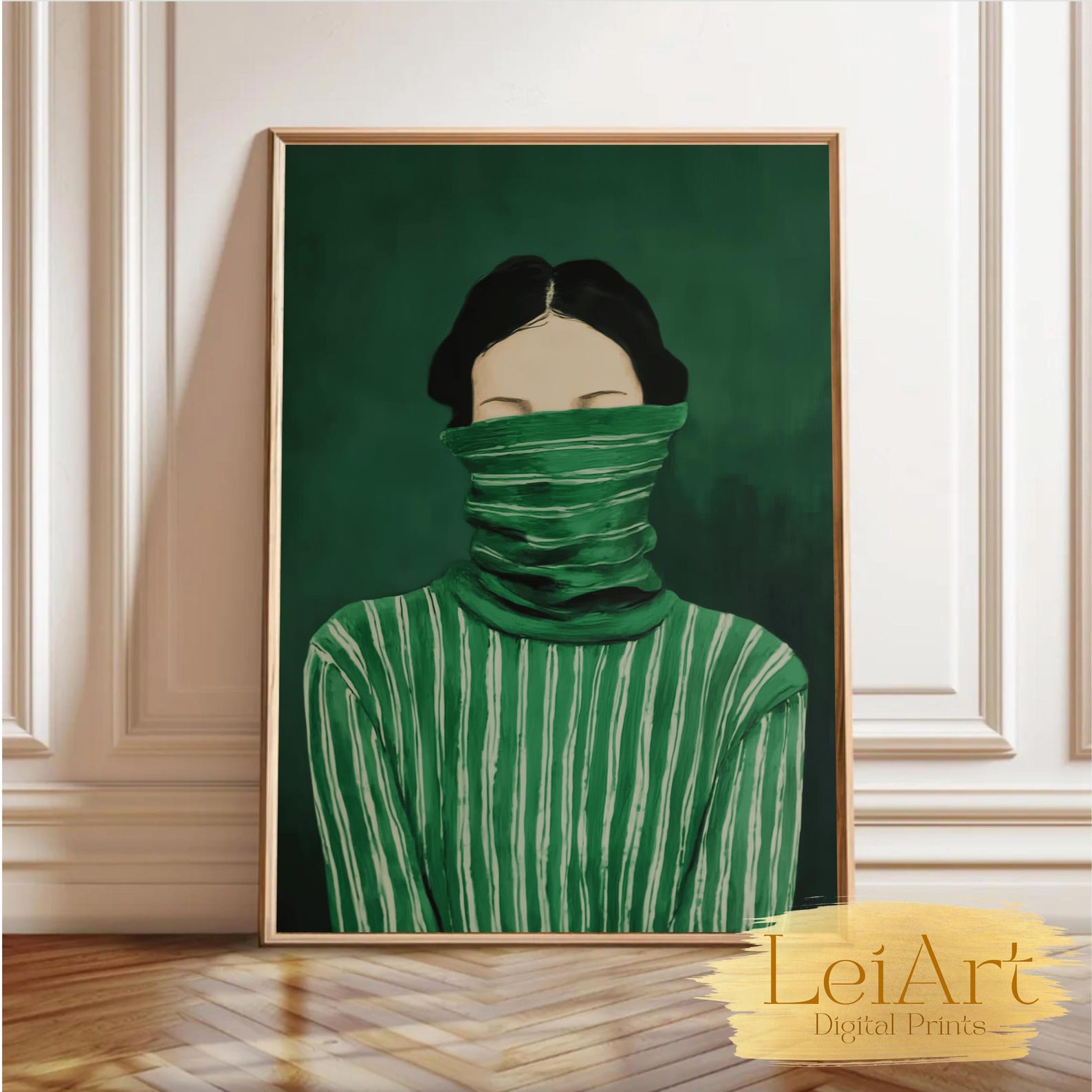 Emerald Green Woman Portrait Art Print, Moody Minimalist Decor (digital ...