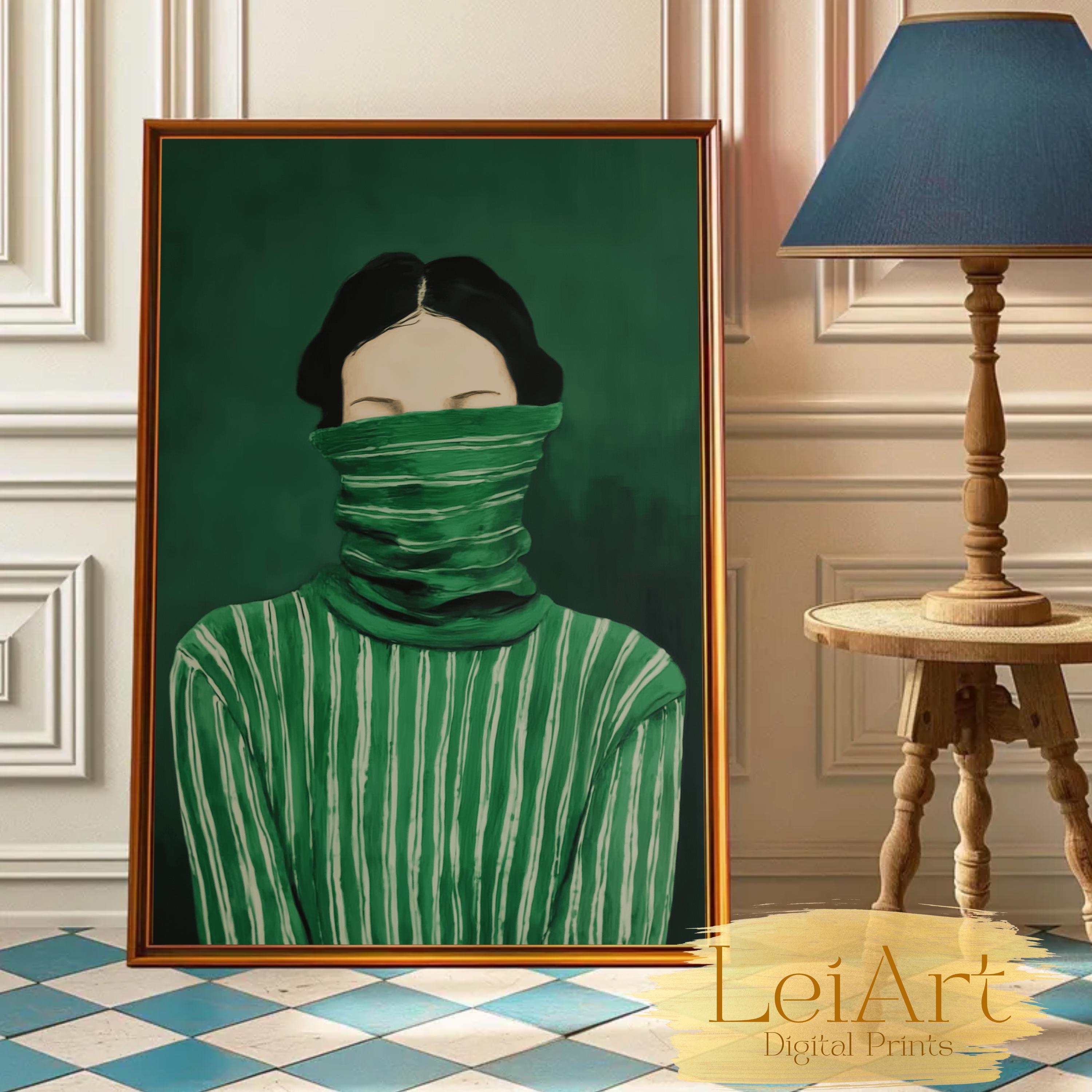 Emerald Green Woman Portrait Art Print, Moody Minimalist Decor (digital ...