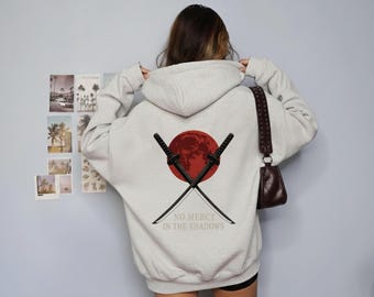 Samurai Katana Hoodie – Red Moon Japanese Warrior Hoodie – Dark Anime Streetwear – Vaynora Gift