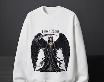 Fallen Night Gothic Angel Sweatshirt, Dark Winged Reaper Hoodie, Fallen Angel Crewneck gift