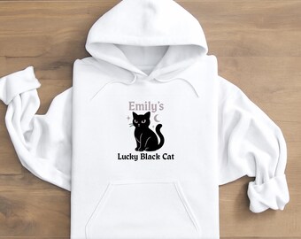Sweat à capuche personnalisé chat noir - Sweat-shirt chat porte-bonheur personnalisé - Cadeau effrayant d'Halloween Otaku